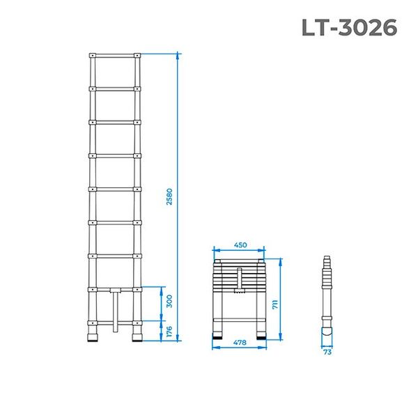 Драбина телескопічна Intertool — 2600 мм х 8 щаблів (LT-3026) LT-3026 фото