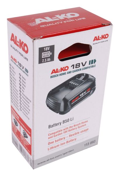 Акумулятор AL-KO В 50 Li-Ion 18V 2,5Ah 45Wh BO Flex (113893) 113893 фото