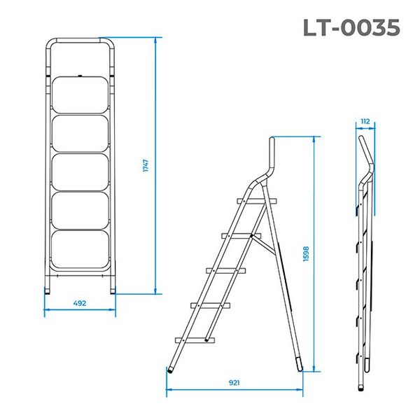 Драбина сталева 5 сходів, 380*260 мм, висота 1598 мм Intertool LT-0035 LT-0035 фото