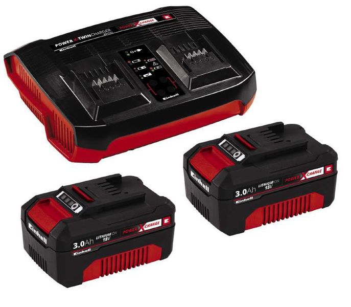 Комплект акумуляторів та зарядного пристрою 18V 2x3,0Ah Twincharger Kit Einhell Power-X-Change (4512083) 4512083 фото