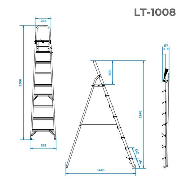 Драбина з алюмінію, 8 сходинок, висота до платформи 1720 мм Intertool LT-1008 LT-1008 фото