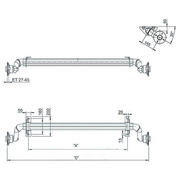 Ось торсионная AL-KO безтормозная 750 кг 1300 мм (100х4) Optima Plus (1527255) 1527255 фото